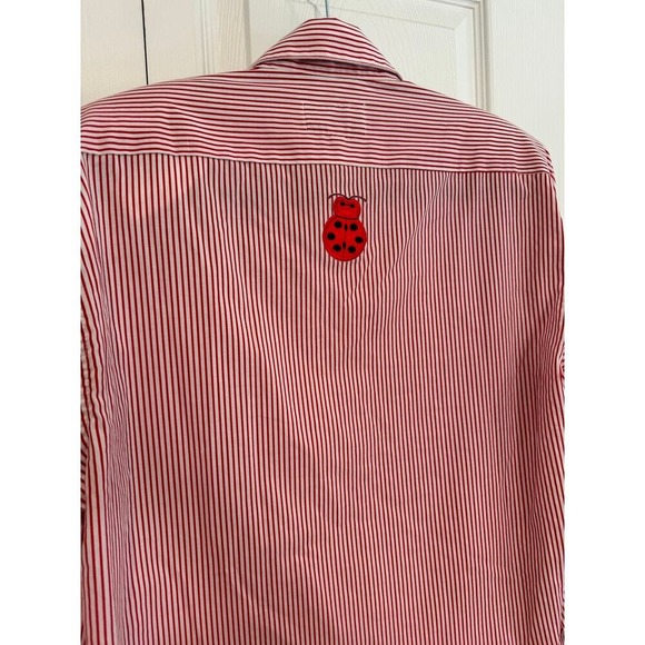 Vintage Get Lucky Ladybug Striped Preppy Cottagecore Button Up Shirt - Picture 9 of 9